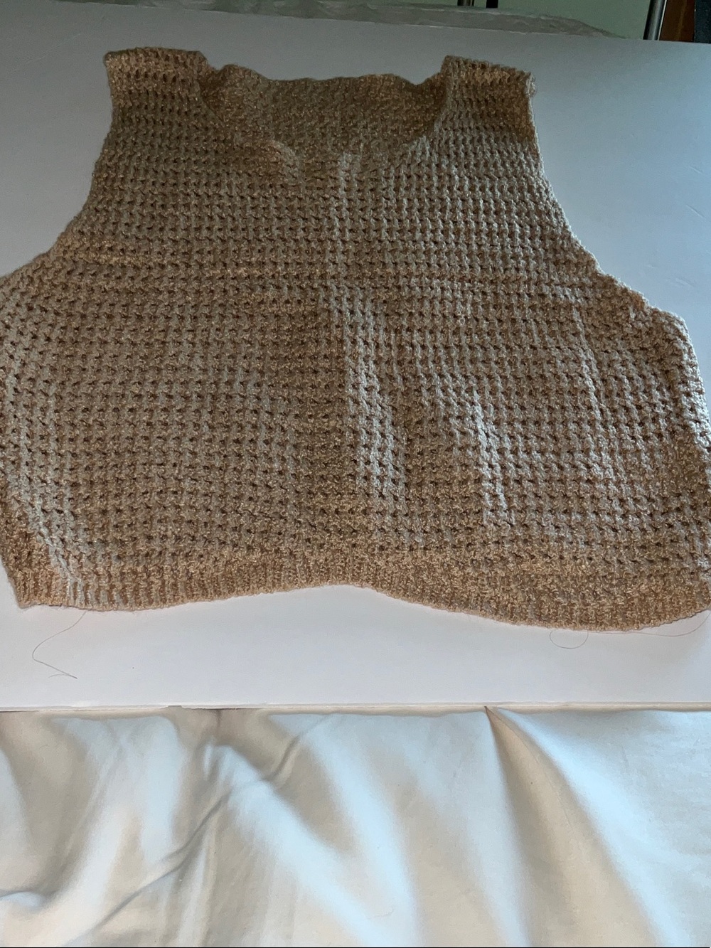 Cozy Knit Sleeveless Crop Top Sweater Tan Sz L